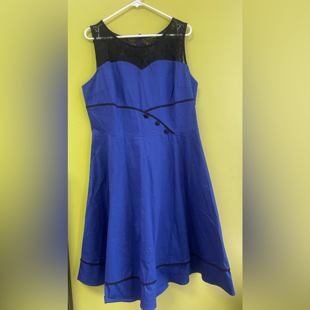 Womens Tea Party Rockabilly Dress Sleeveless Lace Vintage Swing Dresses Royal